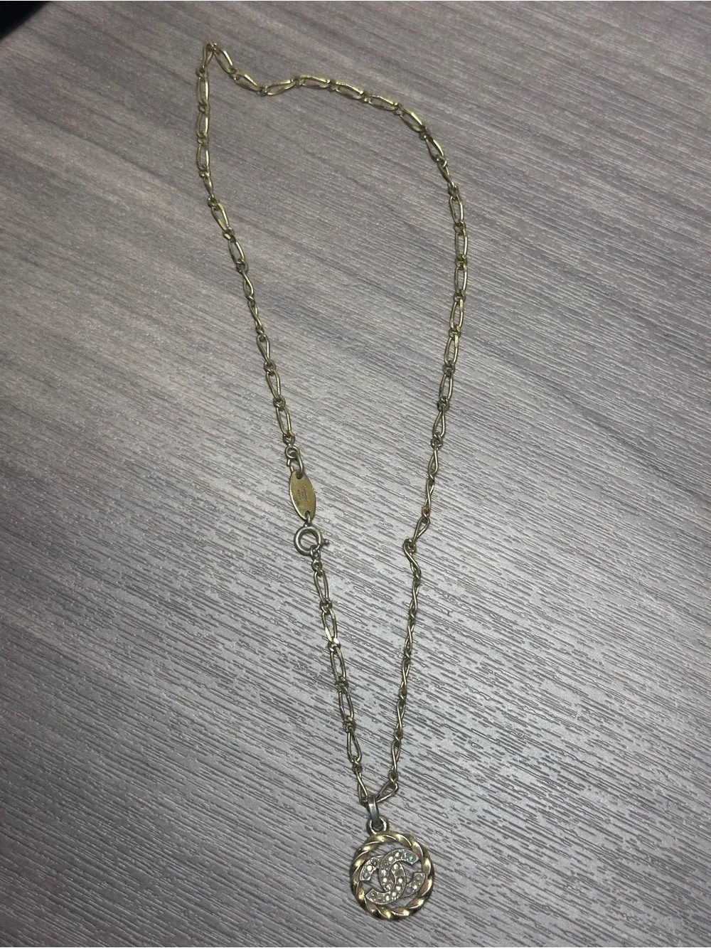 Auth CHANEL CC Logo Necklace Gold/Silver Metal/Rhinestone